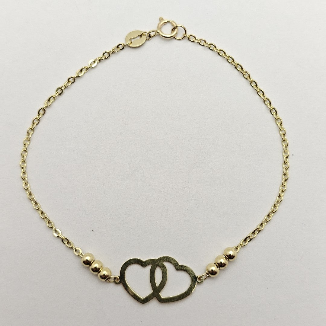 PULSERA TEJIDO ESPECIAL C CORAZONES 14K 18 CM 1.7 GR (NUEVO)