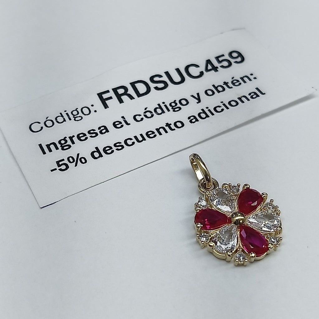 DIJE FLOR CIRCONIAS Y PIEDRAS DE COLOR 14K 2.8 GR (NUEVO)