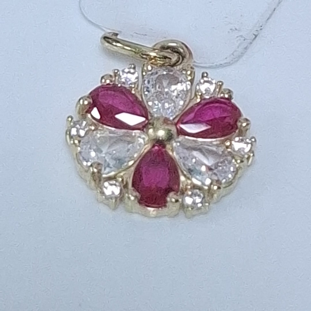 DIJE FLOR CIRCONIAS Y PIEDRAS DE COLOR 14K 2.8 GR (NUEVO)