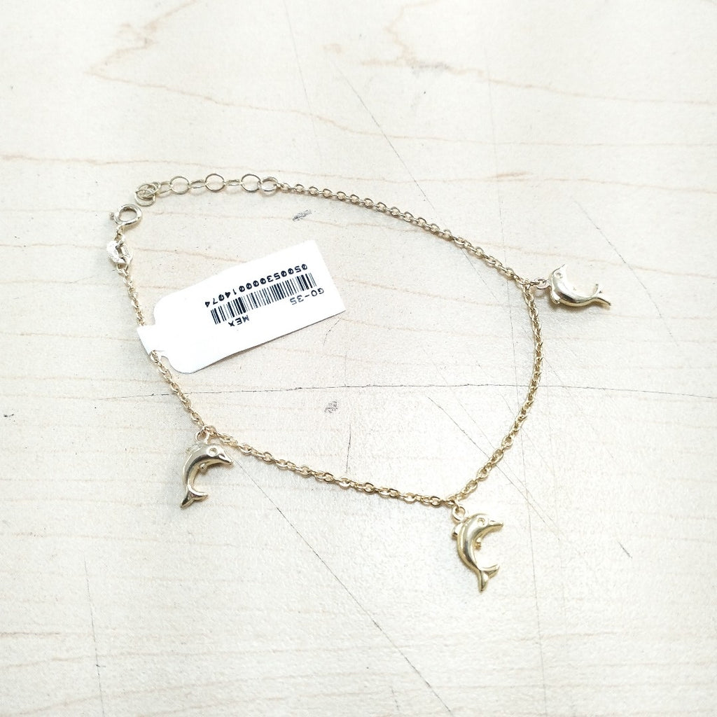 PULSERA ESPECIAL CON DIJES DELFINES 10K 18 CM 2 GR (NUEVO)