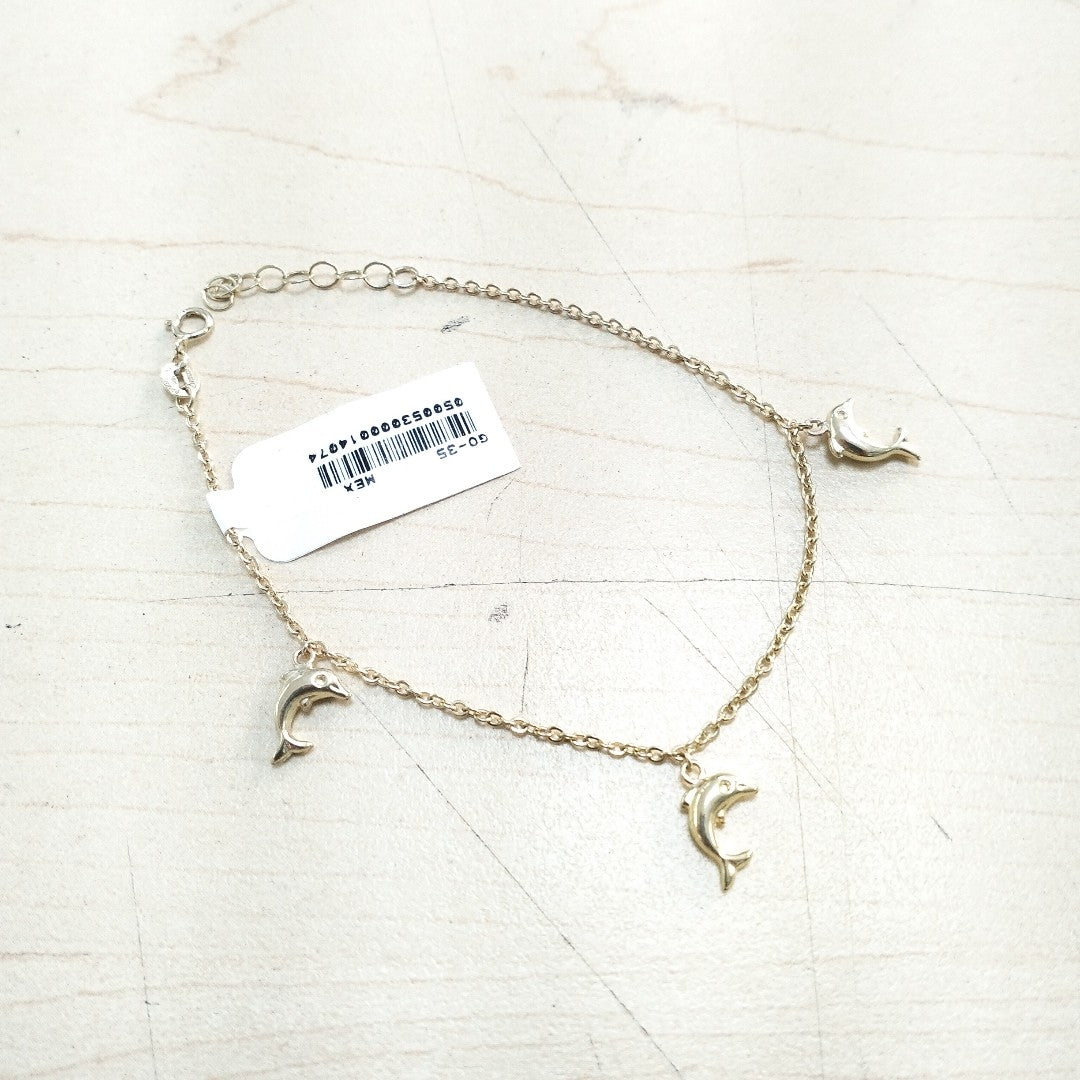 PULSERA ESPECIAL CON DIJES DELFINES 10K 18 CM 2 GR (NUEVO)