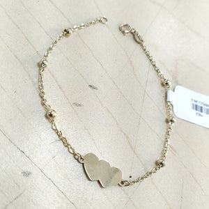 PULSERA TEJIDO ESPECIAL CON DOS CORAZONES 14K 18 CM 1.8 GR (NUEVO)