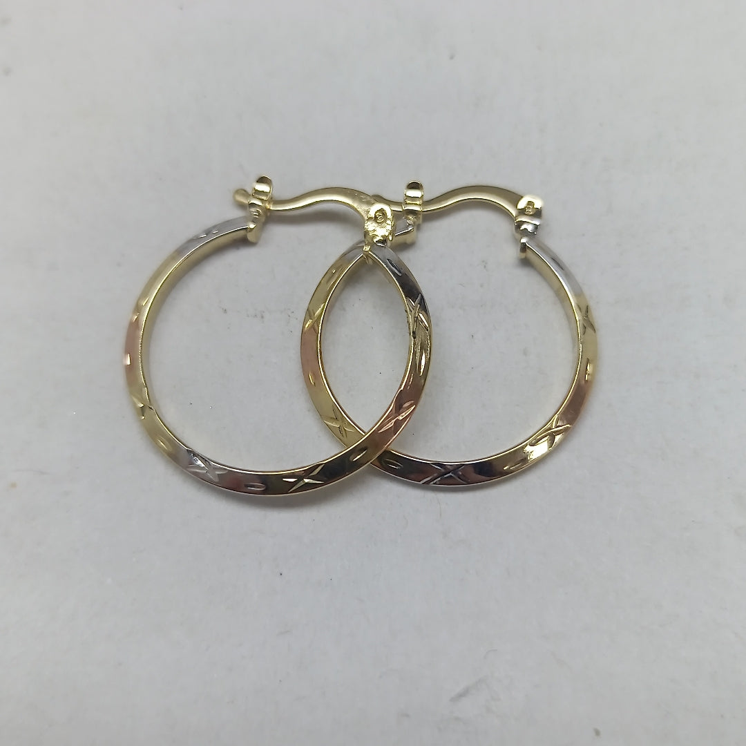 ARETES TEJIDO ARRACADAS BISELADAS COMBINADAS 14K 1.4 GR (NUEVO)