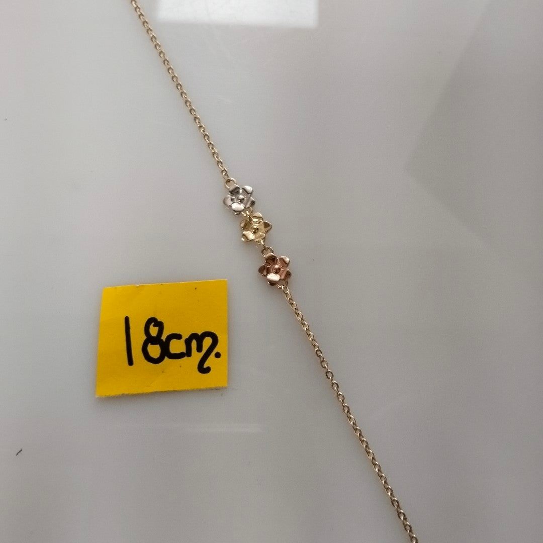 PULSERA TEJIDO ESPECIAL FIG FLORES 14K 18 CM 2.1 GR (NUEVO)