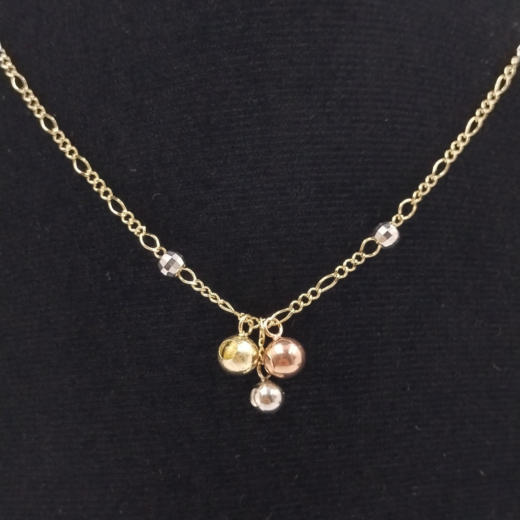 CADENA GARGANTILLA 3X1 CON ESFERAS COMBINADAS 14K 45 CM 3.1 GR (NUEVO)