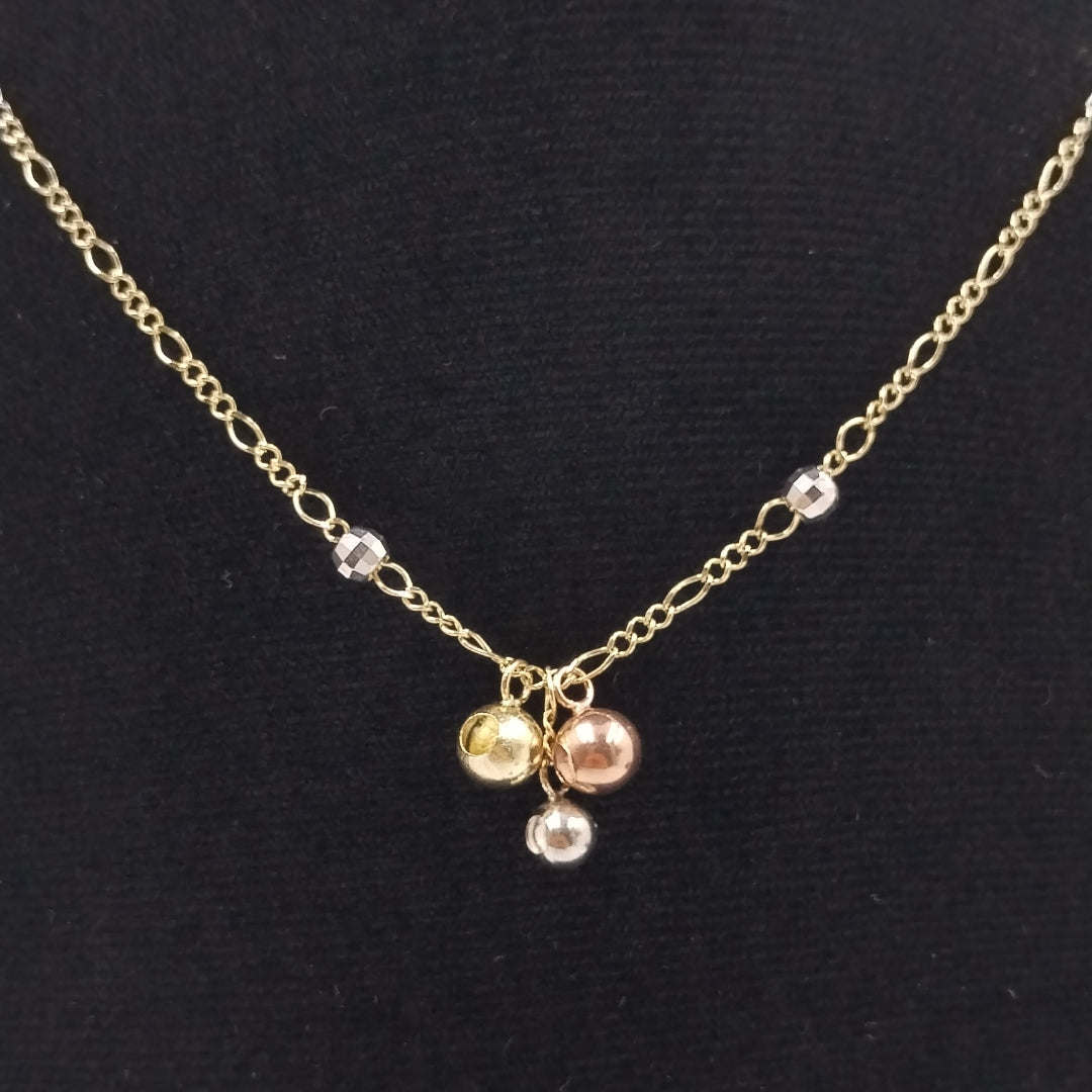 CADENA GARGANTILLA 3X1 CON ESFERAS COMBINADAS 14K 45 CM 3.1 GR (NUEVO)