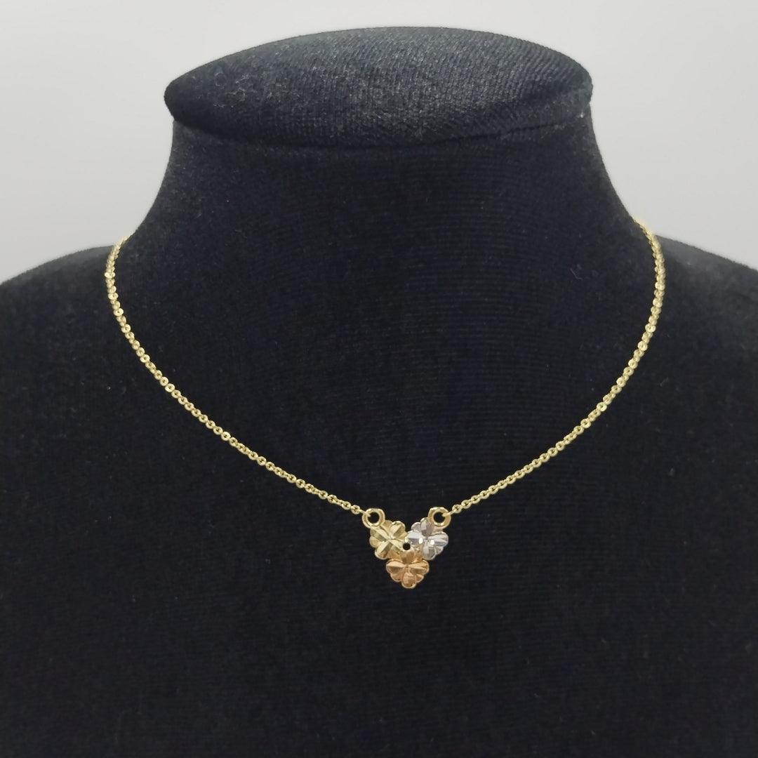 CADENA TEJIDO GARGANTILLA ESPECIAL C FLORES 14K 45 CM 3 GR (NUEVO)