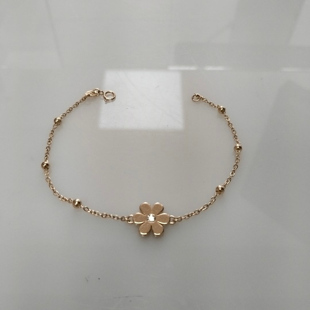 PULSERA TEJIDO ESPECIAL FLOR CON CIRCONIA 14K 18 CM 2.6 GR (NUEVO)