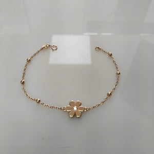 PULSERA TEJIDO ESPECIAL FLOR CON CIRCONIA 14K 18 CM 2.6 GR (NUEVO)