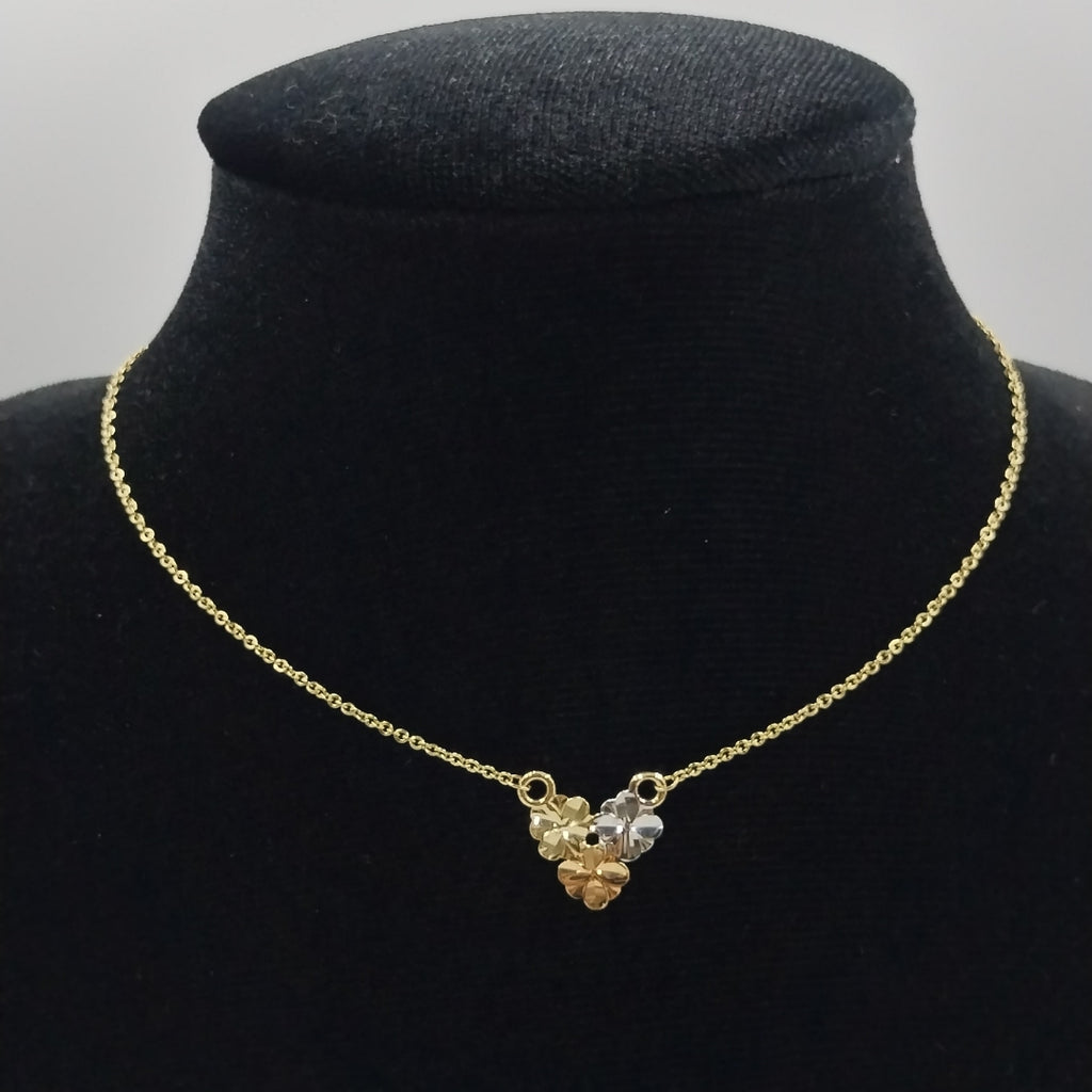 CADENA TEJIDO GARGANTILLA ESPECIAL C FLORES 14K 45 CM 2.9 GR (NUEVO)