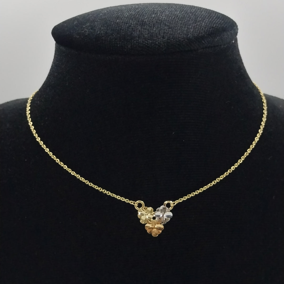 CADENA TEJIDO GARGANTILLA ESPECIAL C FLORES 14K 45 CM 2.9 GR (NUEVO)