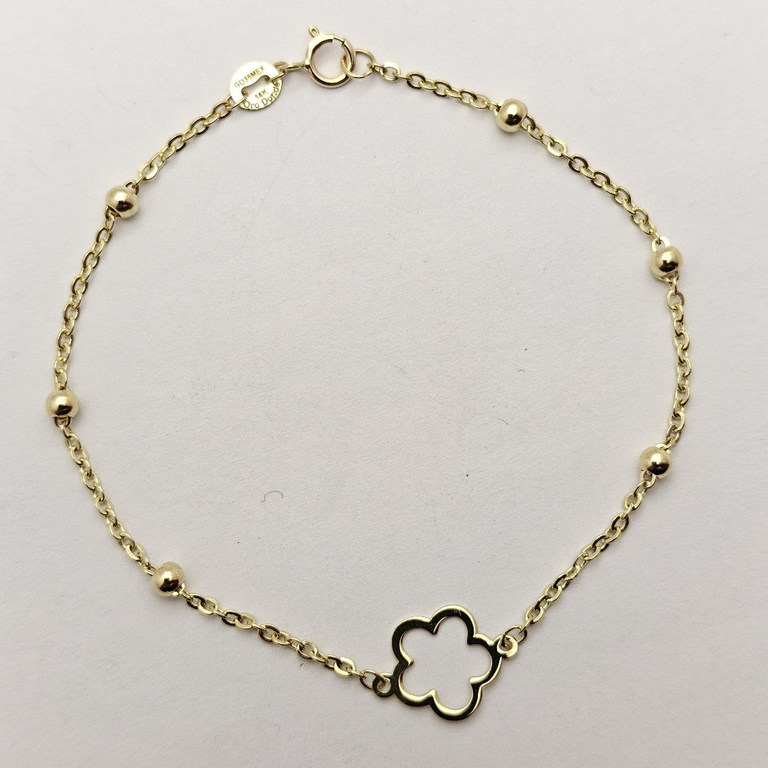 PULSERA TEJIDO ESPECIAL CON FLOR 14K 18 CM 1.6 GR (NUEVO)