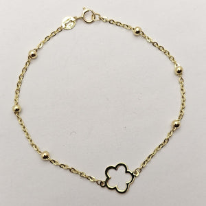 PULSERA TEJIDO ESPECIAL CON FLOR 14K 18 CM 1.6 GR (NUEVO)