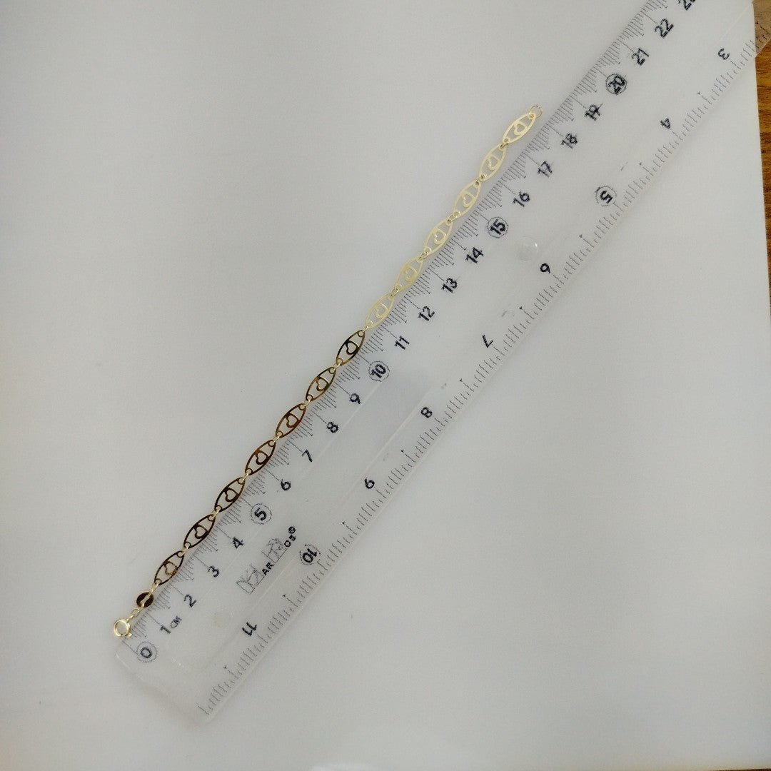 PULSERA TEJIDO ESPECIAL CON CORAZON 14K 18 CM 1.3 GR (NUEVO)