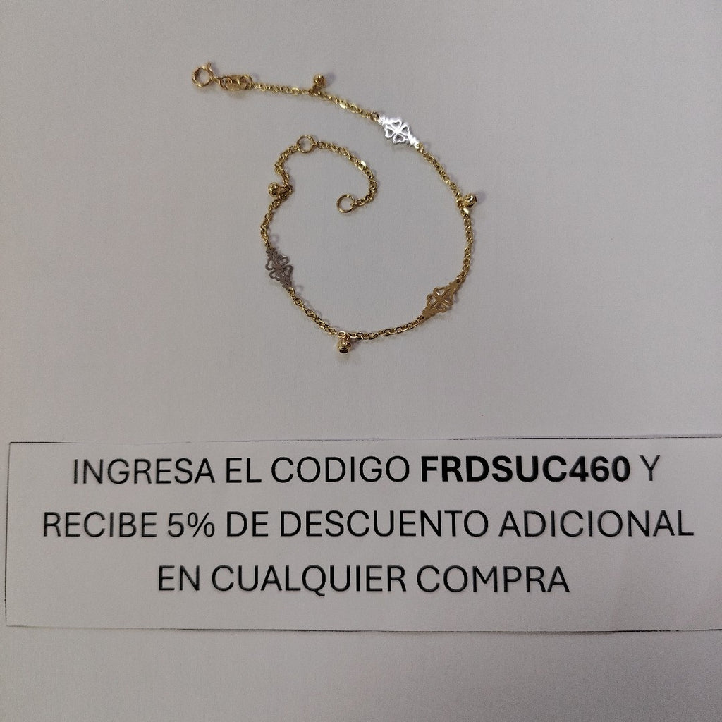 PULSERA ESPECIAL CON TREBOL 14K 18 CM 1.8 GR (NUEVO)