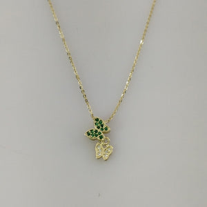 CADENA TEJIDO GARGANTILLA CON DIJE MARIPOSAS CIRCONIAS Y PIEDRAS DE COLOR 14K 45 CM 2 GR (NUEVO)