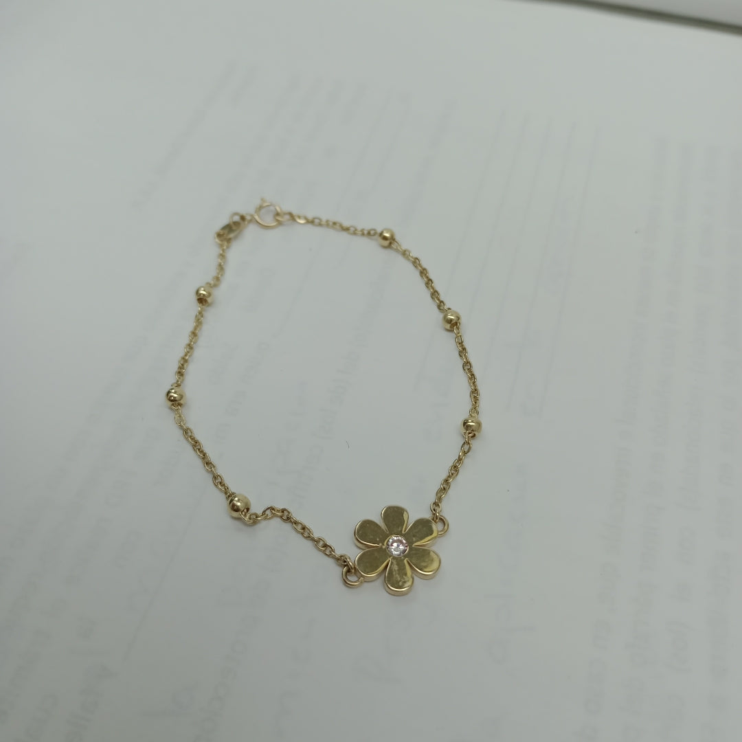 PULSERA TEJIDO ESPECIAL FLOR CON CIRCONIA 14K 18 CM 2.5 GR (NUEVO)