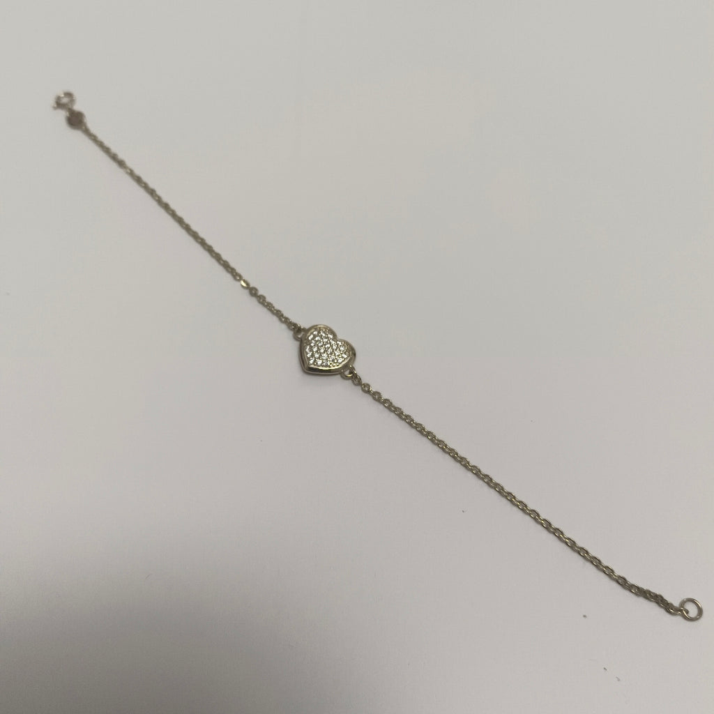 PULSERA TEJIDO ESPECIAL C CORAZON CIRCONIAS 14K 18 CM 2 GR (NUEVO)