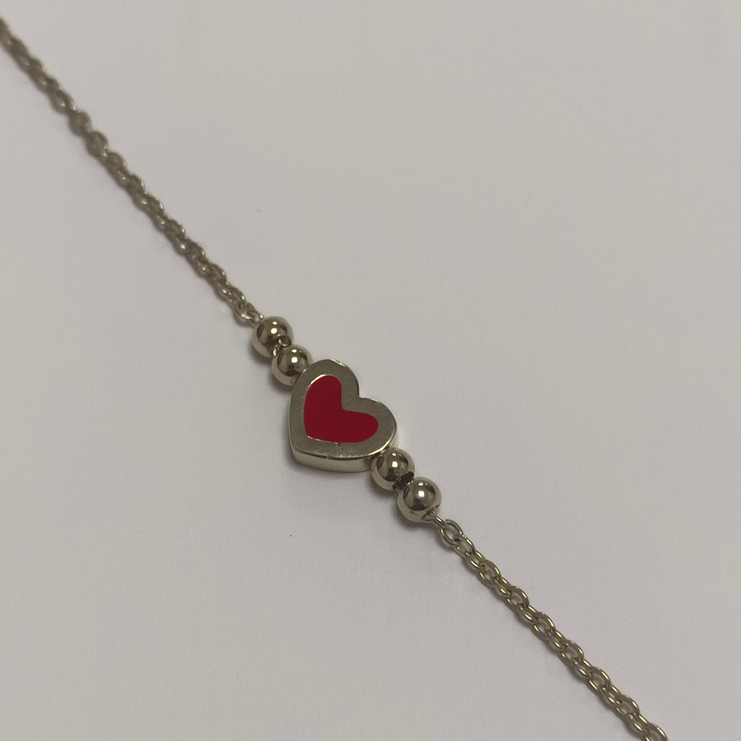 PULSERA TEJIDO ESPECIAL C CORAZON ROJO 14K 18 CM 1.9 GR (NUEVO)