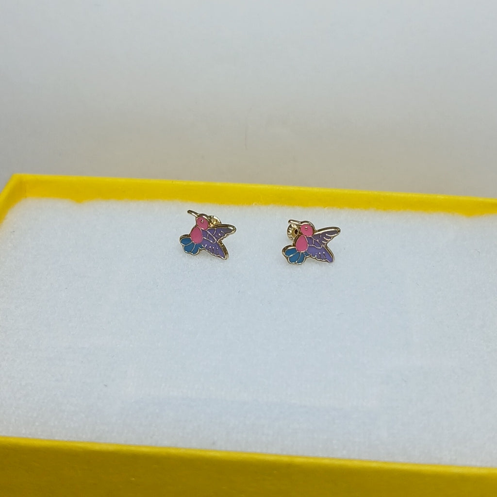 BROQUELES BROQUEL FIG COLIBRI ESMALTE ROSA 14K 0.2138 GR (NUEVO)