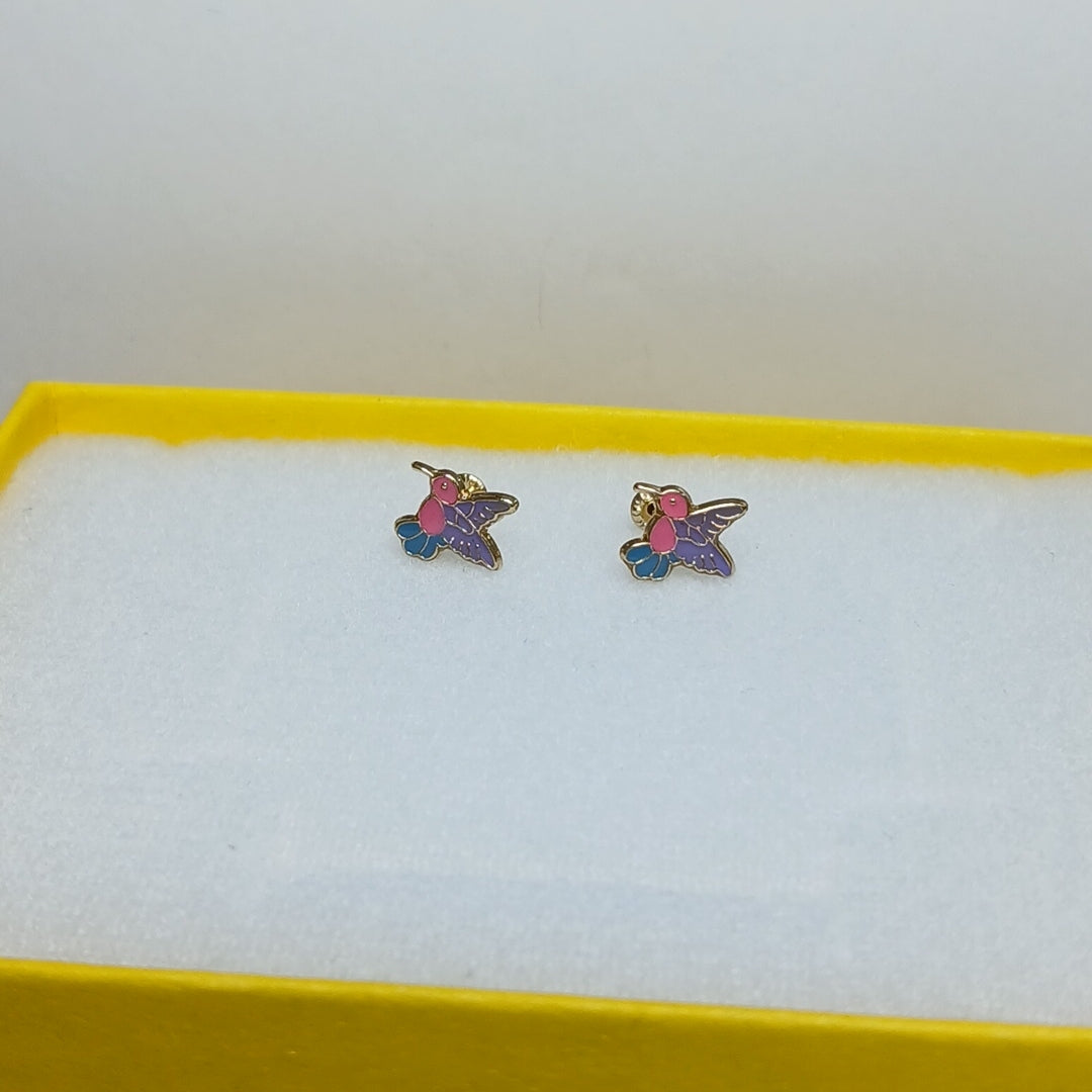 BROQUELES BROQUEL FIG COLIBRI ESMALTE ROSA 14K 0.2138 GR (NUEVO)