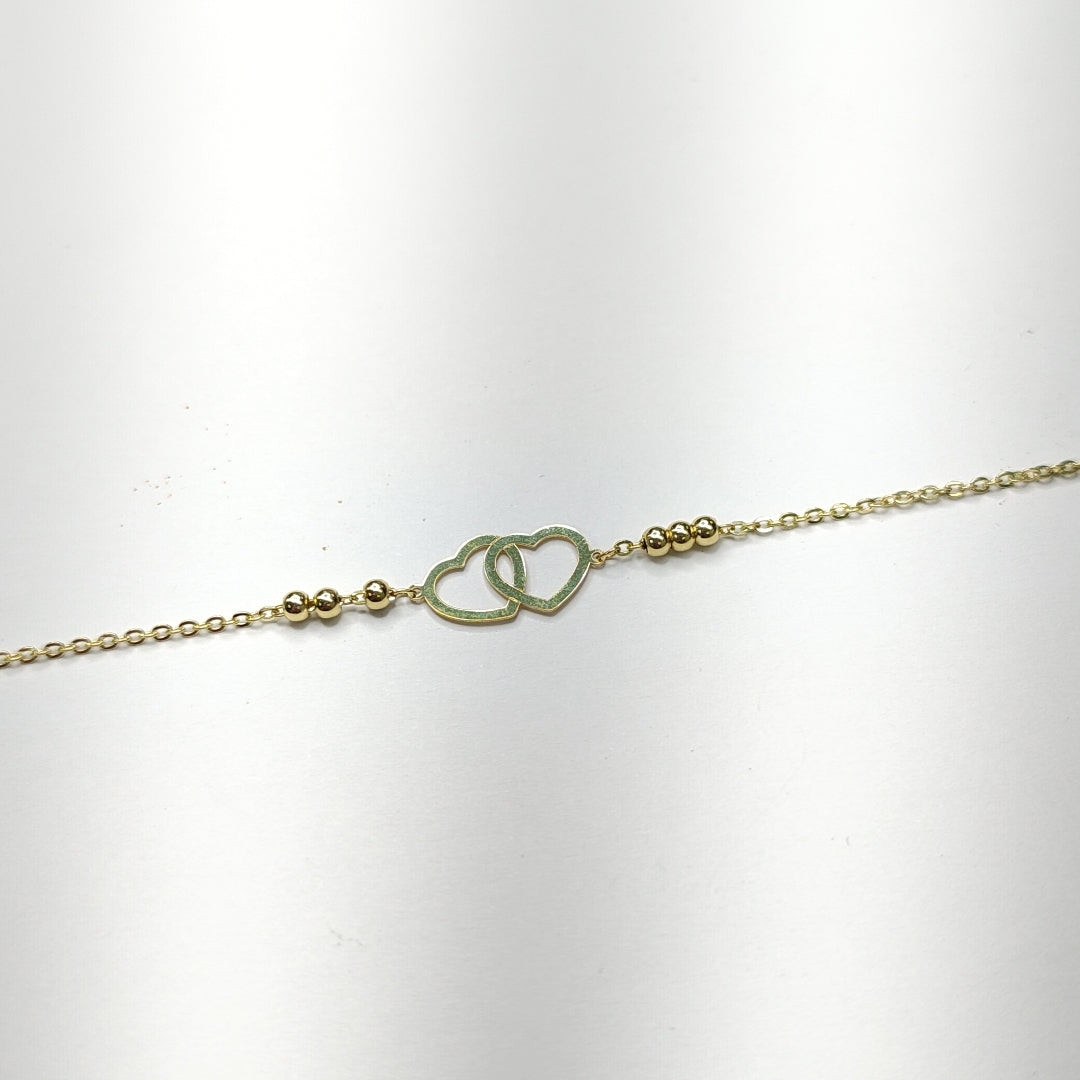 PULSERA TEJIDO ESPECIAL C CORAZONES 14K 18 CM 1.7 GR (NUEVO)