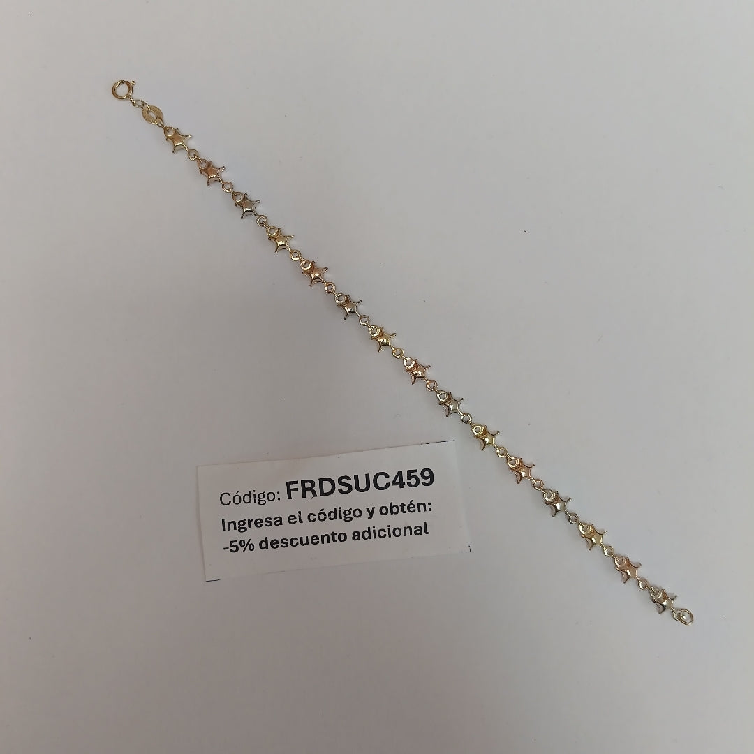 PULSERA TEJIDO ESPECIAL ESTRELLAS COMBINADAS 14K 18 CM 2.3 GR (NUEVO)