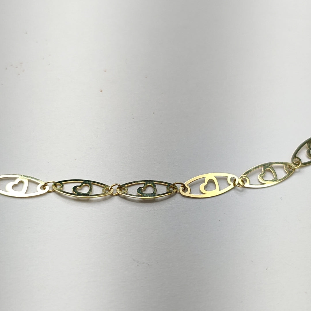 PULSERA TEJIDO ESPECIAL CON CORAZON 14K 18 CM 1.3 GR (NUEVO)