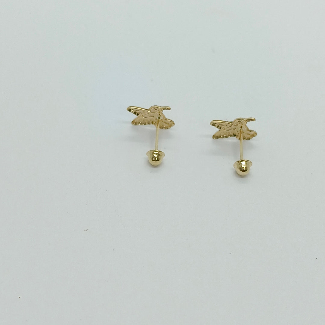 BROQUELES BROQUEL FIG COLIBRI ESMALTE VERDE 14K 0.2138 GR (NUEVO)