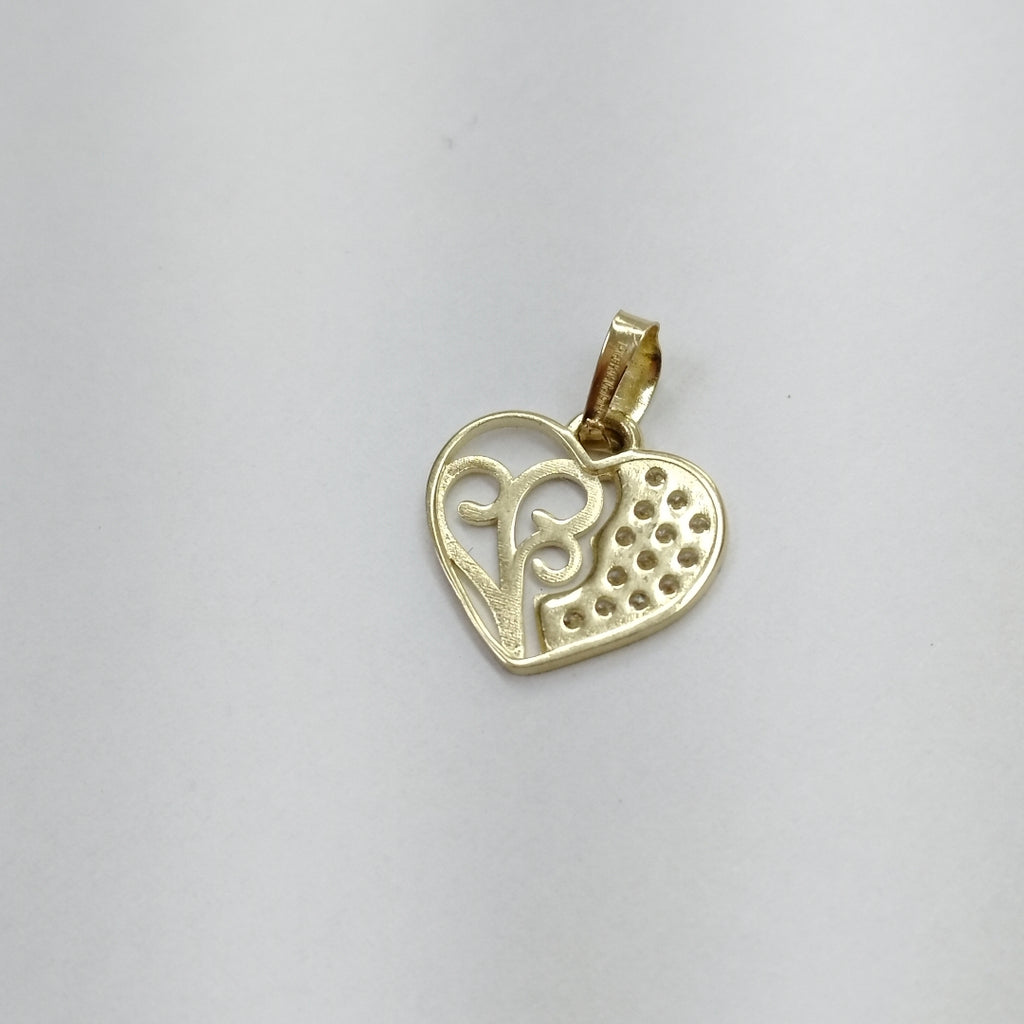 DIJE TEJIDO CORAZON CON CIRCONIAS Y ARBOL DE LA VIDA 14K 0.8 GR (NUEVO)