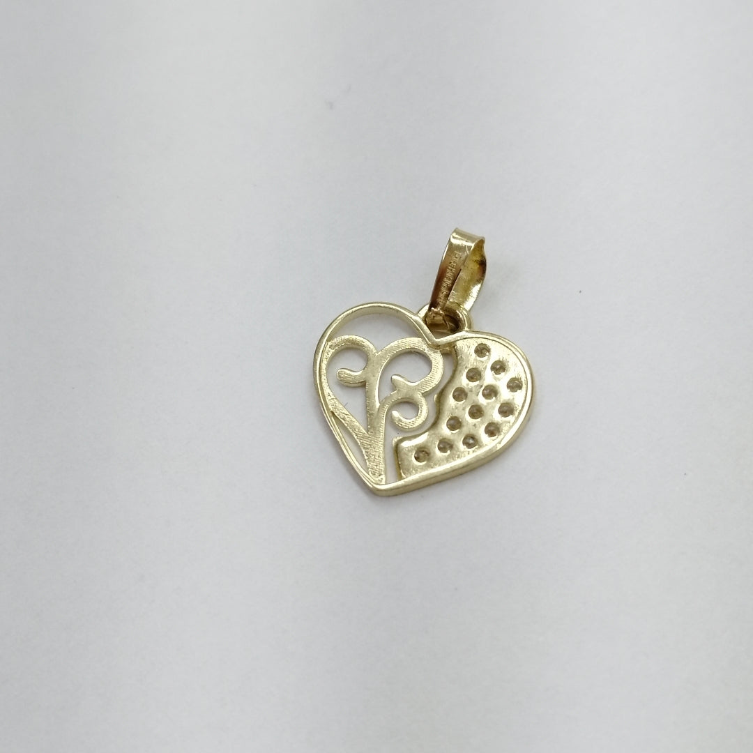 DIJE TEJIDO CORAZON CON CIRCONIAS Y ARBOL DE LA VIDA 14K 0.8 GR (NUEVO)