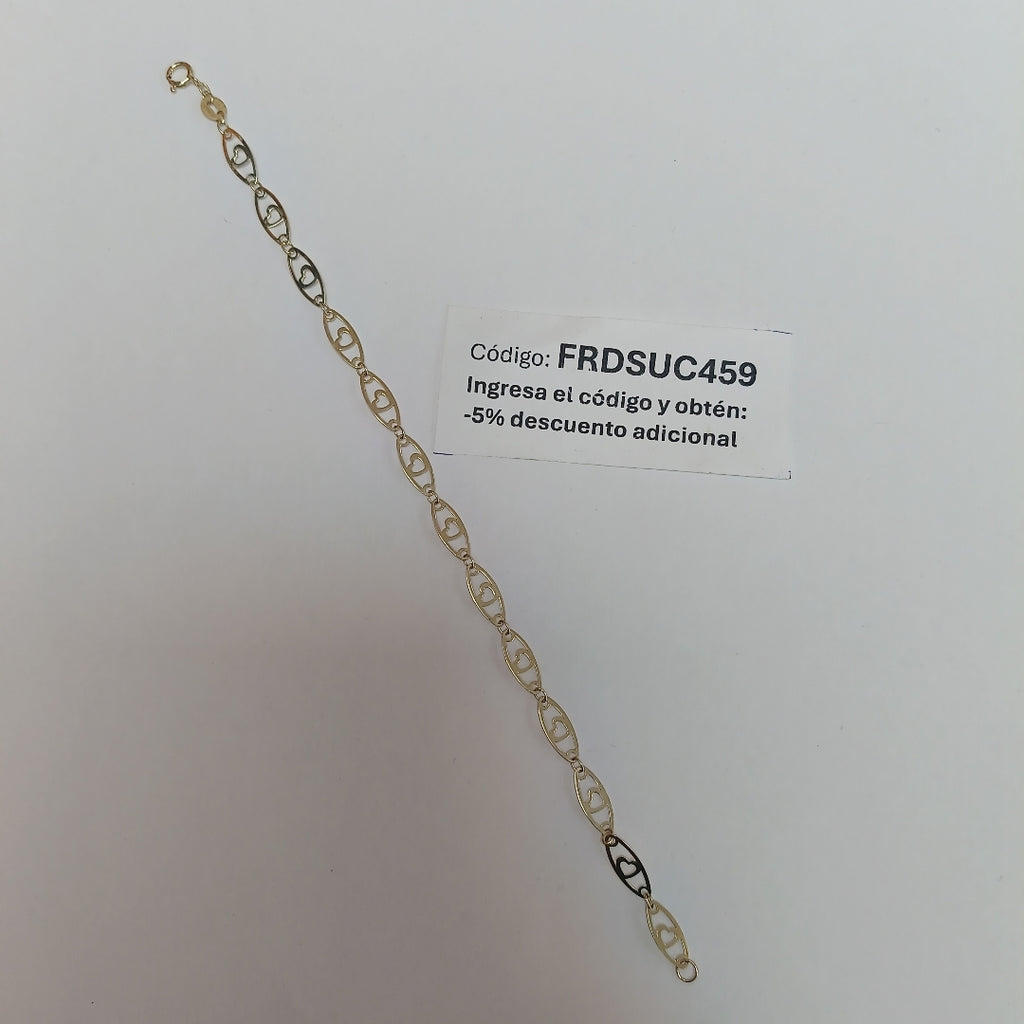 PULSERA TEJIDO ESPECIAL CON CORAZON 14K 18 CM 1.3 GR (NUEVO)