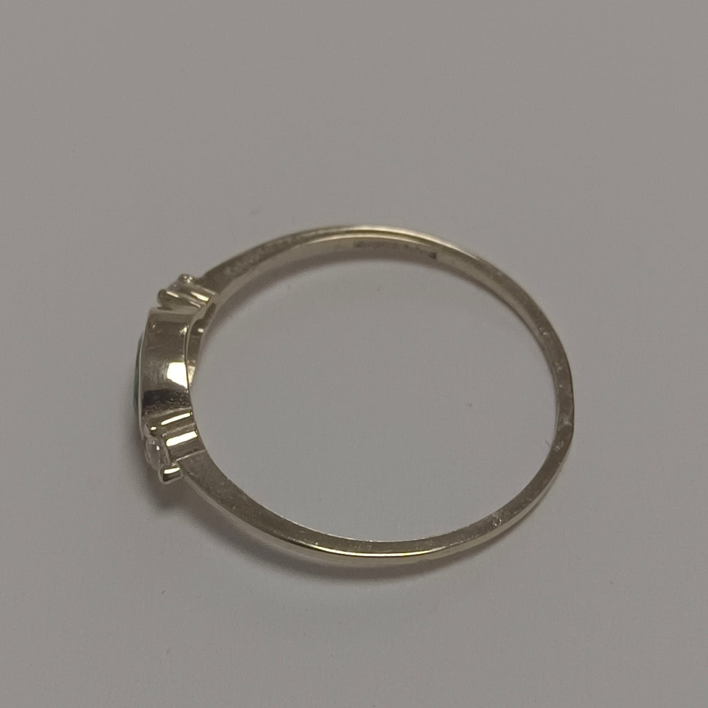 ANILLOS TEJIDO ANILLITO C CIRCONIAS Y PIEDRA VERDE 14K 8 1.1 GR (NUEVO)