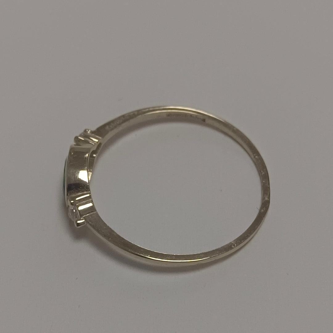 ANILLOS TEJIDO ANILLITO C CIRCONIAS Y PIEDRA VERDE 14K 8 1.1 GR (NUEVO)