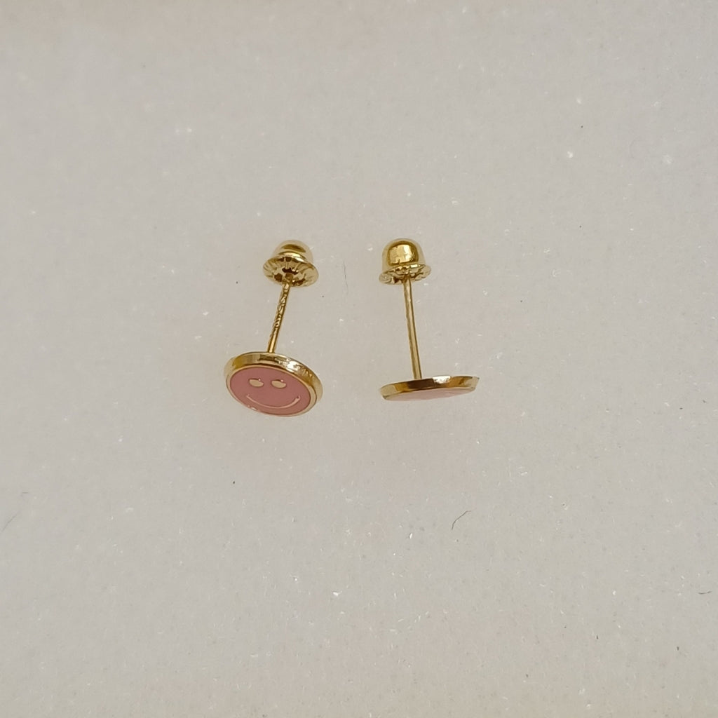 BROQUELES BROQUEL FIG SONRISA ESMALTE ROSA 14K 0.1696 GR (NUEVO)