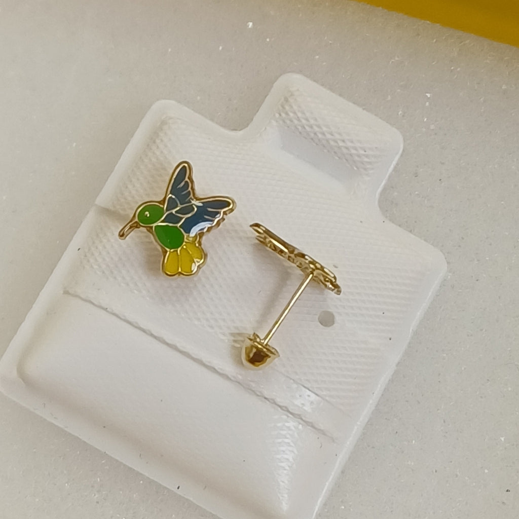 BROQUELES BROQUEL FIG COLIBRI ESMALTE VERDE 14K 0.2138 GR (NUEVO)