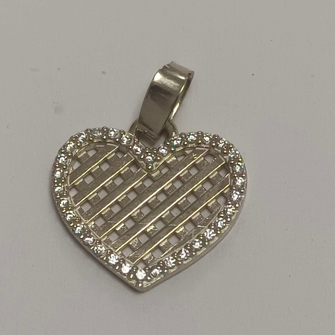 DIJE TEJIDO CORAZON CON CERCO DE CIRCONIAS 14K 1.2 GR (NUEVO)