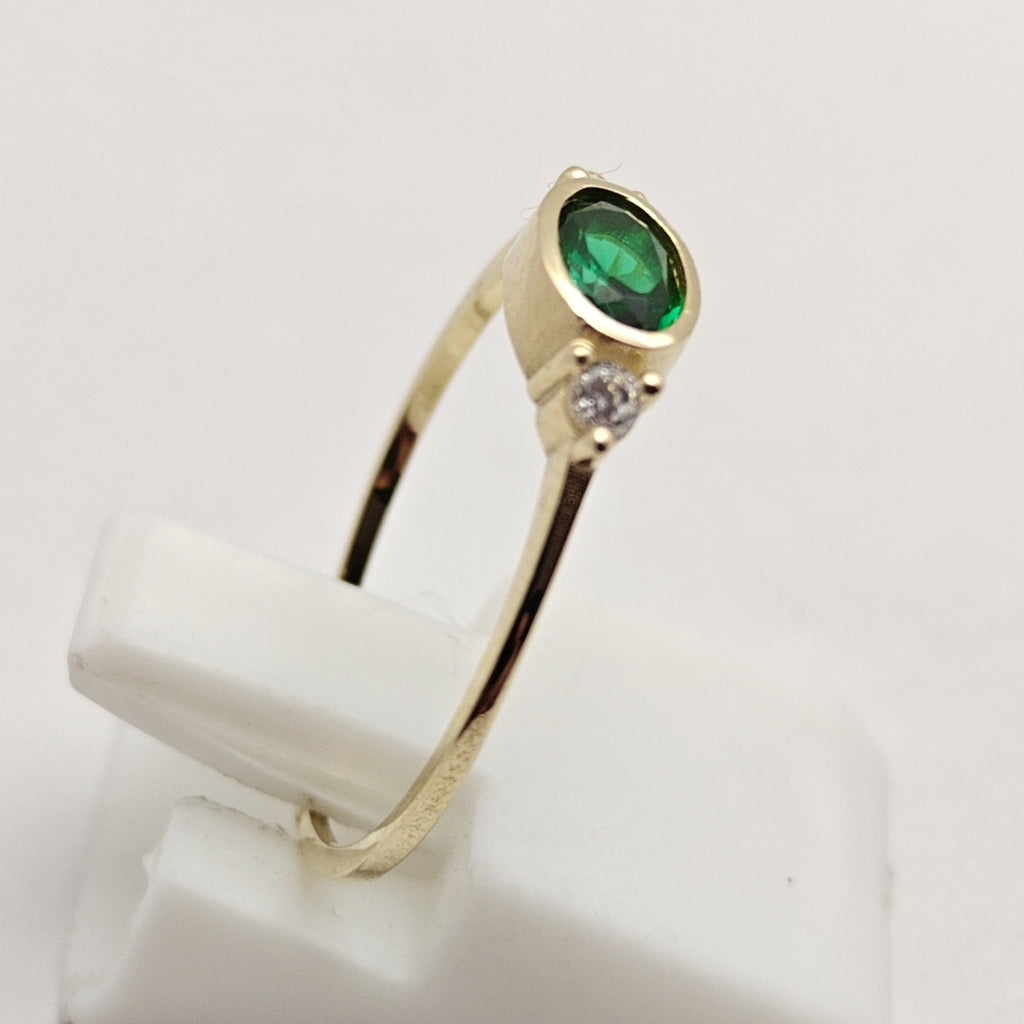 ANILLOS TEJIDO ANILLITO C CIRCONIAS Y PIEDRA VERDE 14K 7 1.1 GR (NUEVO)