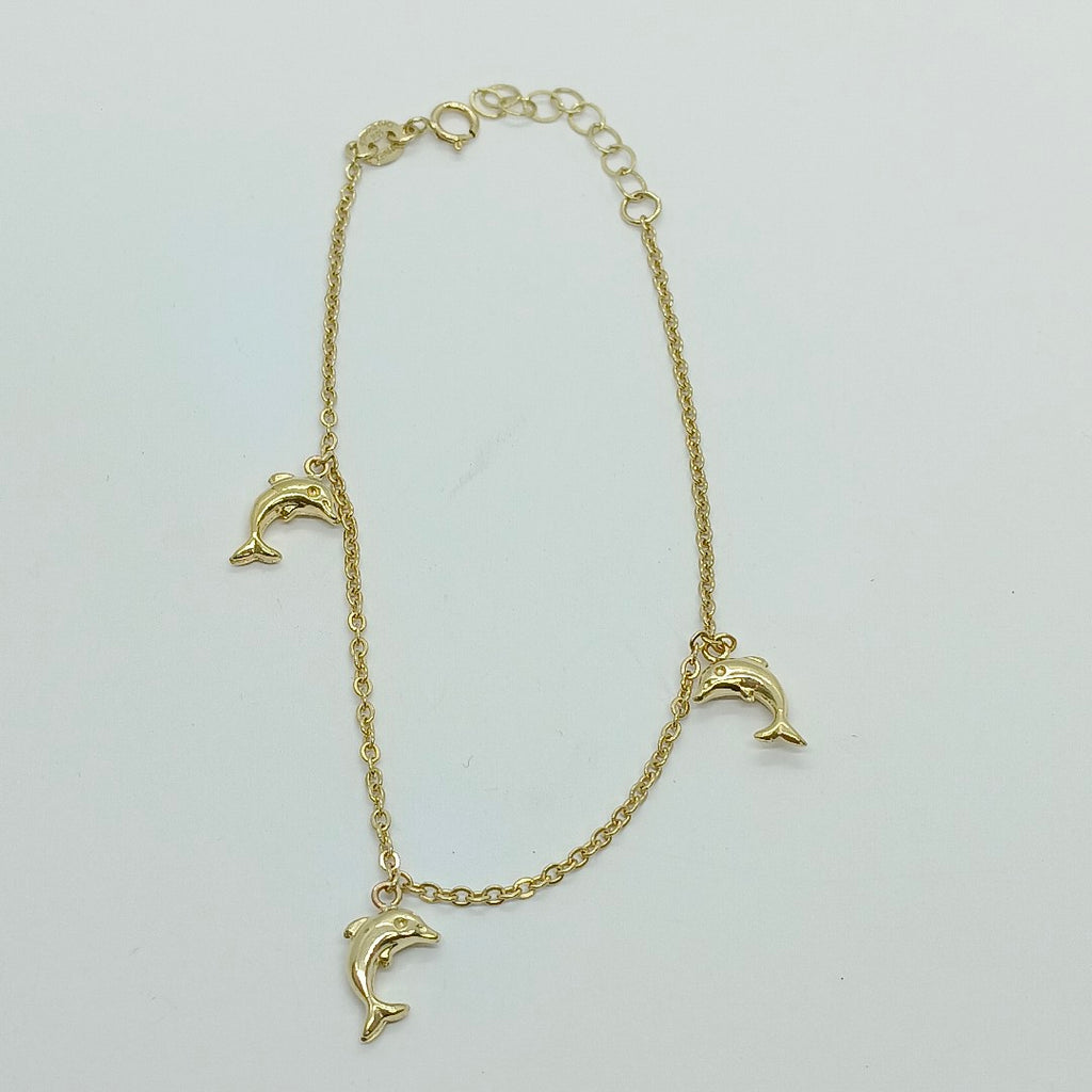PULSERA ESPECIAL CON DIJES DELFINES 10K 18 CM 2 GR (NUEVO)