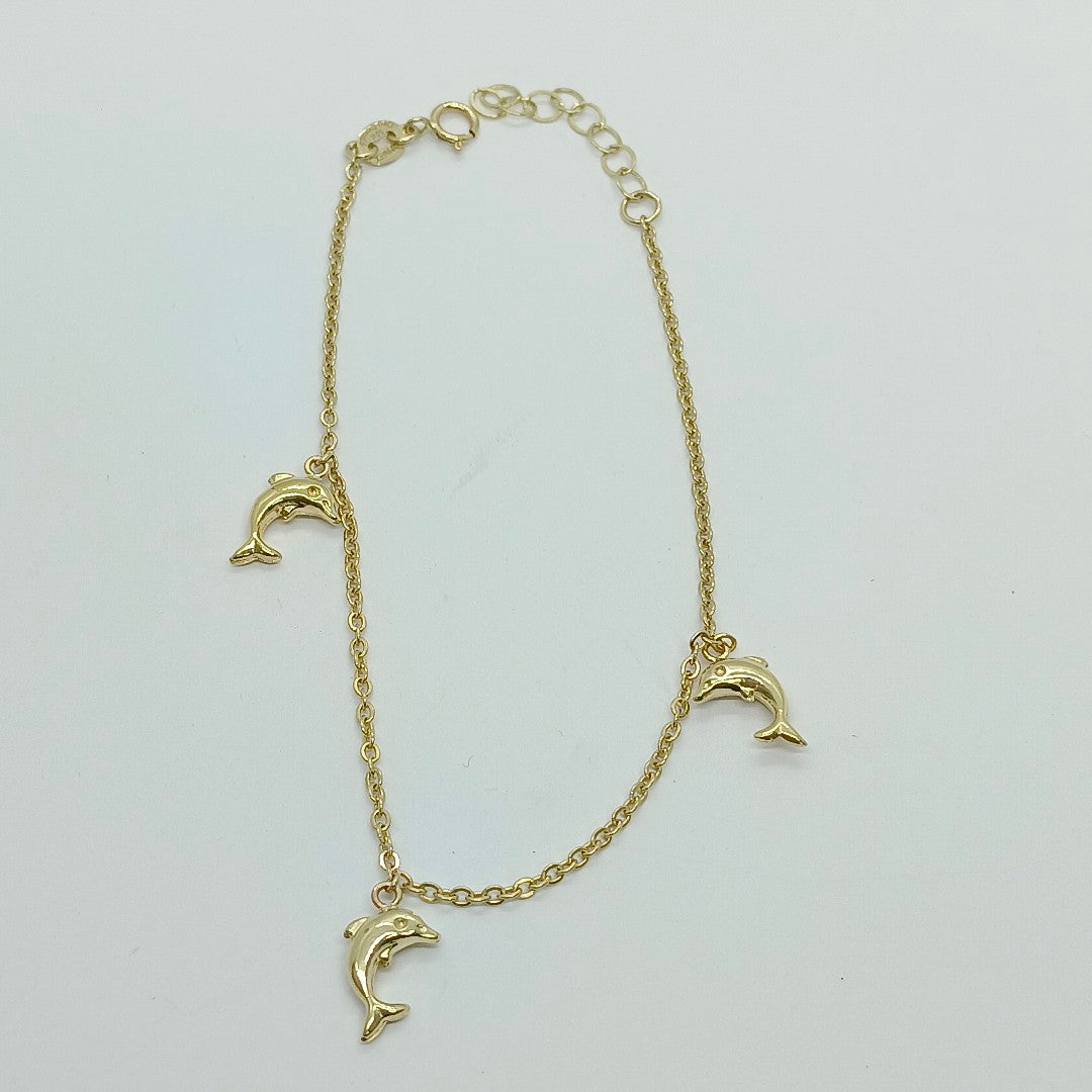 PULSERA ESPECIAL CON DIJES DELFINES 10K 18 CM 2 GR (NUEVO)