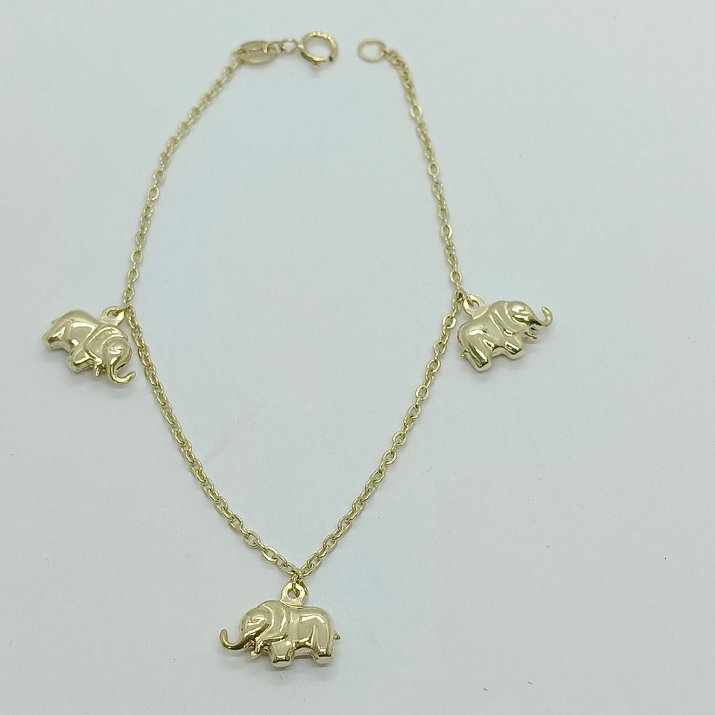 PULSERA ESPECIAL CON DIJES ELEFANTES 10K 18 CM 2.1 GR (NUEVO)