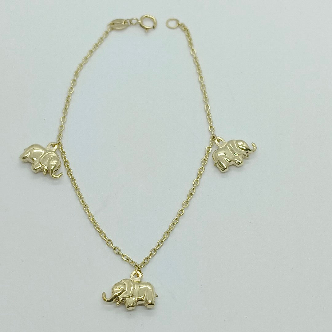 PULSERA ESPECIAL CON DIJES ELEFANTES 10K 18 CM 2.1 GR (NUEVO)