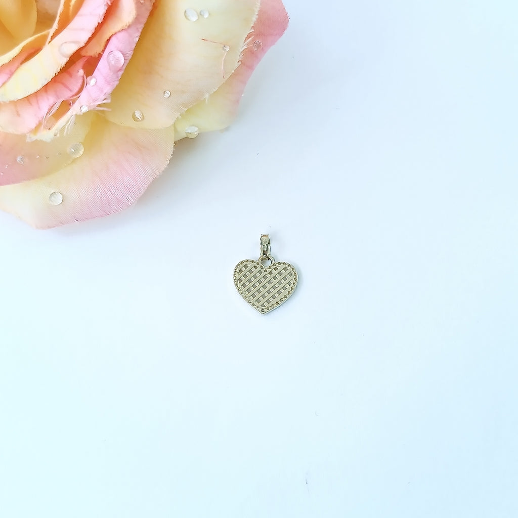 DIJE TEJIDO CORAZON CON CERCO DE CIRCONIAS 14K 1.1 GR (NUEVO)
