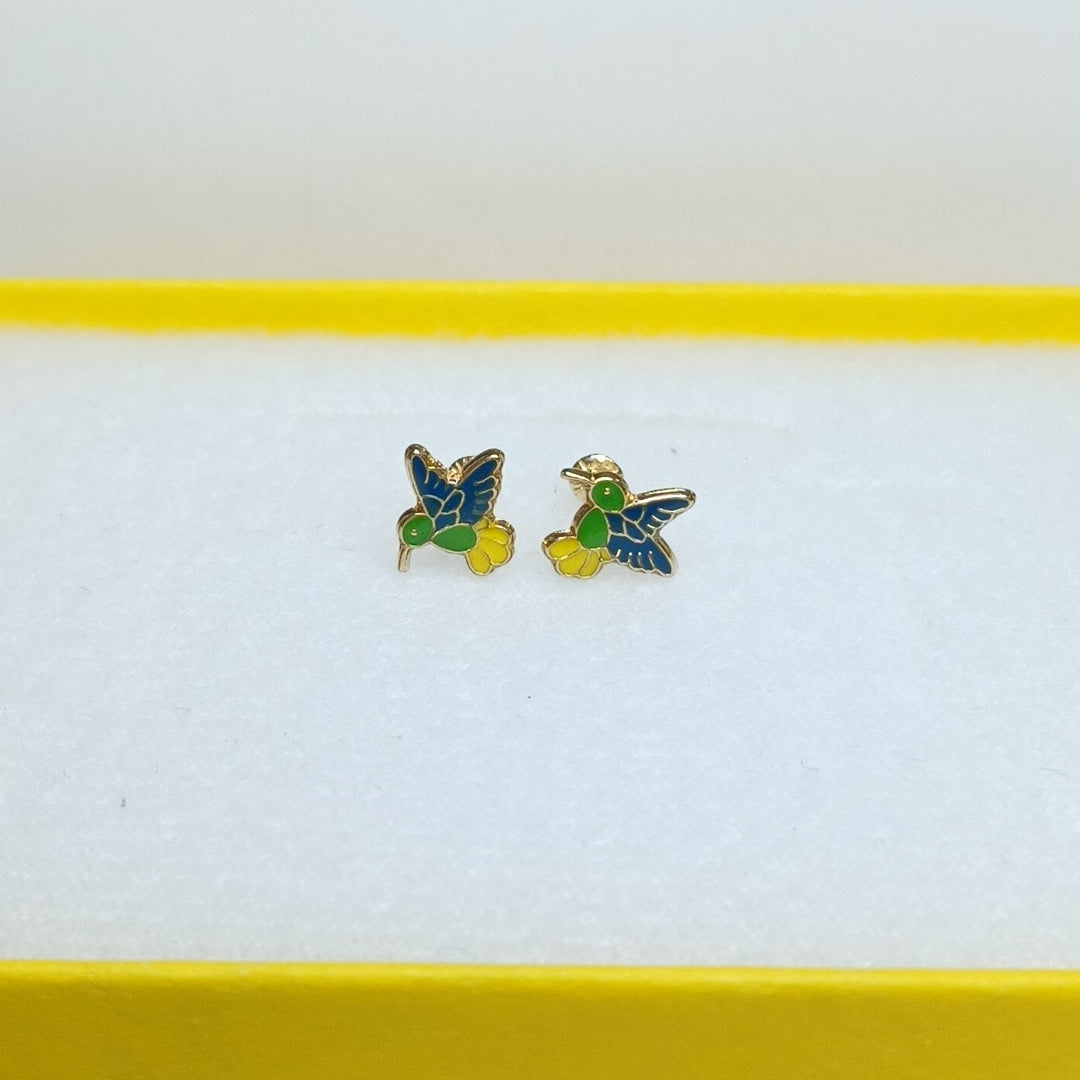 BROQUELES BROQUEL FIG COLIBRI ESMALTE VERDE 14K 0.2138 GR (NUEVO)