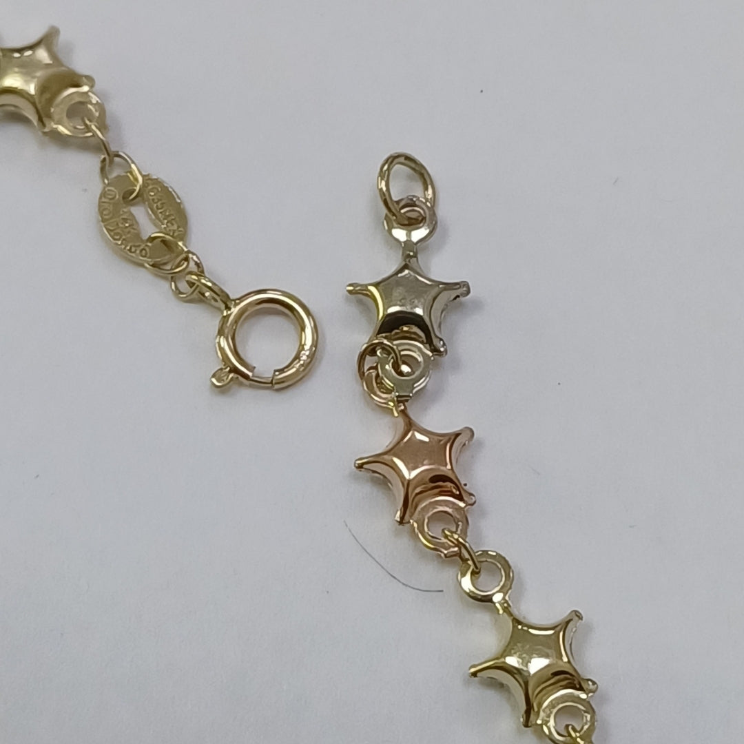 PULSERA TEJIDO ESPECIAL ESTRELLAS COMBINADAS 14K 18 CM 2.3 GR (NUEVO)