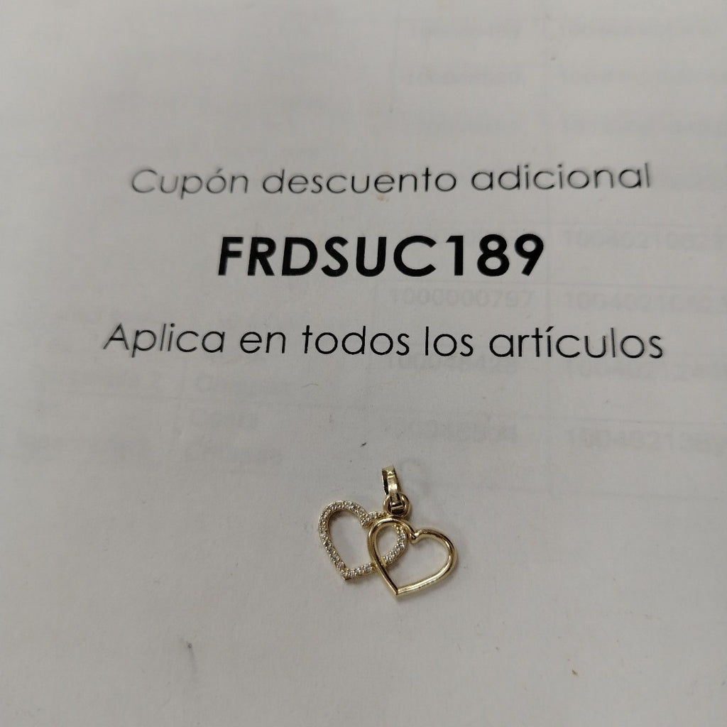 DIJE TEJIDO DOS CORAZONES CON CIRCONIAS 14K 1.5 GR (NUEVO)