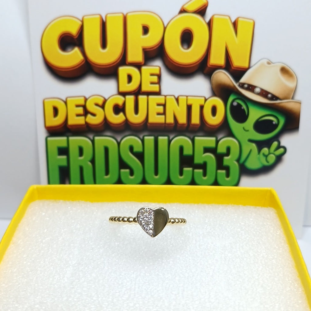 ANILLO ANILLITO FIG CORAZON C CIRCONIAS 14K 7 TALLA 1.5 GR (NUEVO)