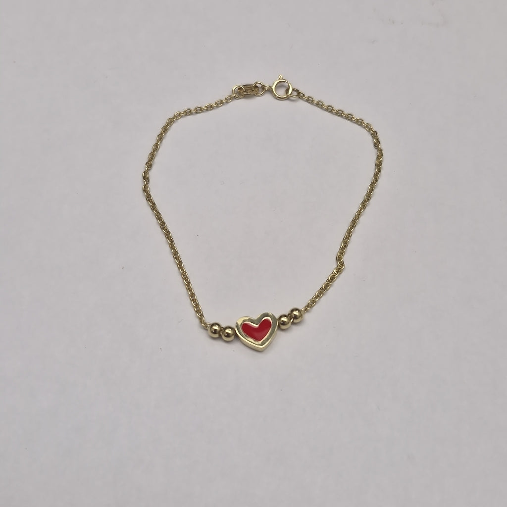 PULSERA TEJIDO ESPECIAL C CORAZON ROJO 14K 18 CM 1.9 GR (NUEVO)