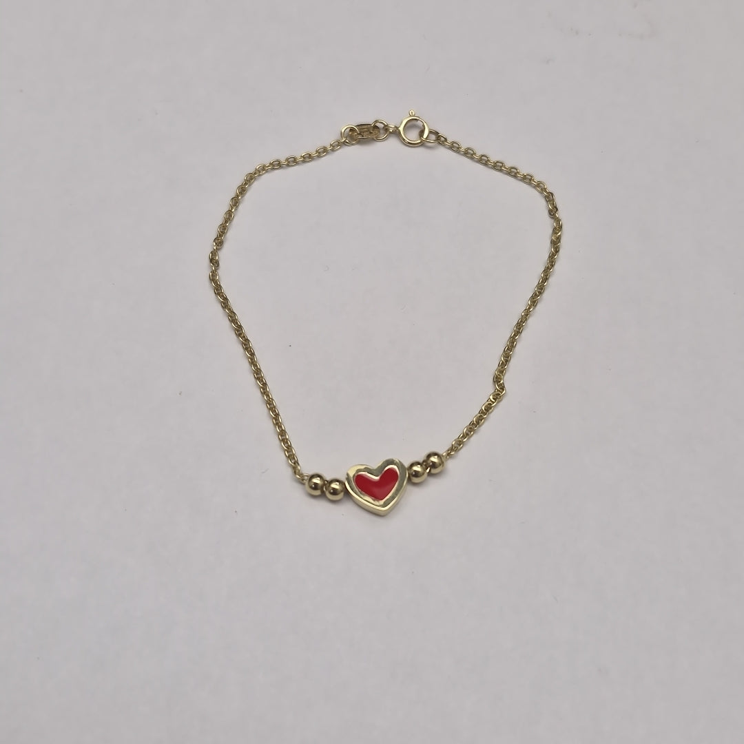 PULSERA TEJIDO ESPECIAL C CORAZON ROJO 14K 18 CM 1.9 GR (NUEVO)