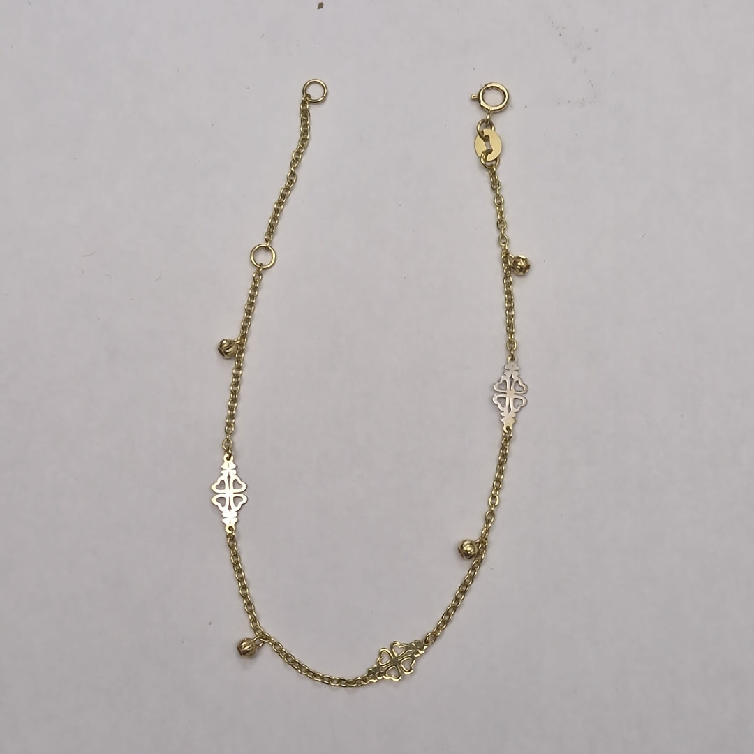 PULSERA ESPECIAL CON TREBOL 14K 18 CM 1.8 GR (NUEVO)